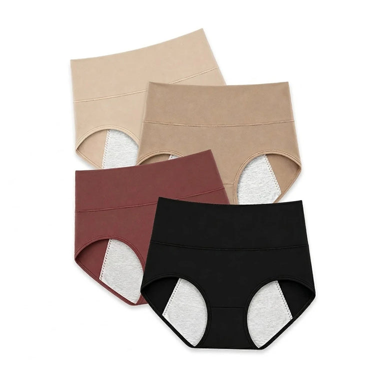 Women's Period Panties High-Waist Cotton Leak-Proof Underwear Girls Breathable Soft Maillard Solid Color Female Briefs Lingerie