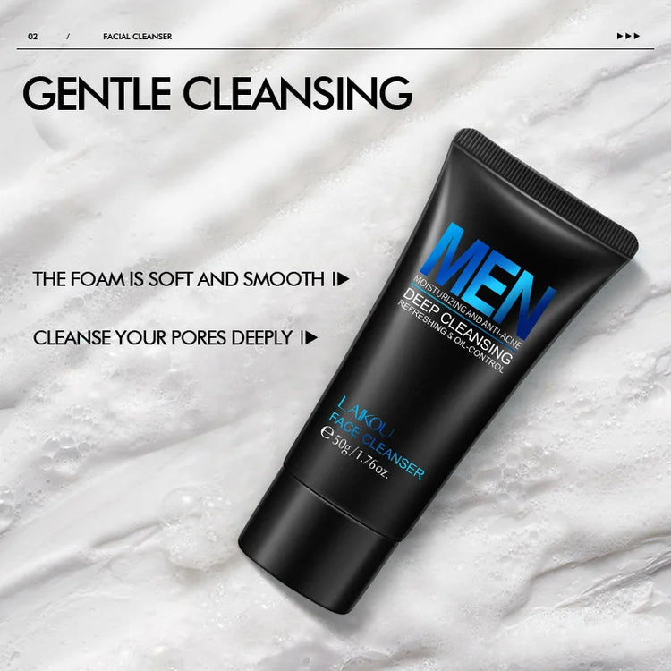 LAIKOU Men Facial Cleanser Face Wash Moisturizing Man Skin Care Oil Control Blackhead Remove Scrub Cosmetics Deep Norishing 50g