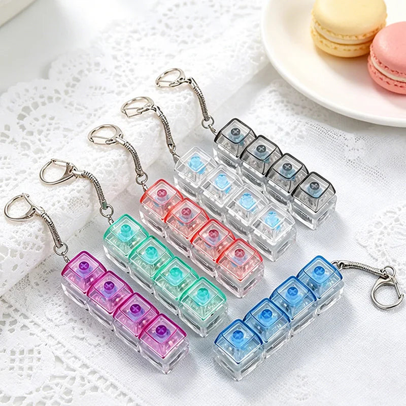 NEW LED Keyboard Keychain Fidget Toys Crystal Clicker Sensory Toy for Stress Relief Keyboard Keychain Fidget Toy for Adults Kids