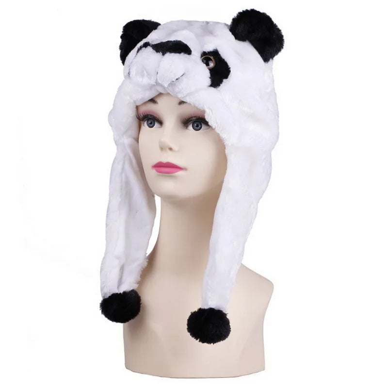 Fashionable Children's Winter Hat Plush Tiger Head Design Scarf Neck Protection Halloween Performance Cap Kids Warm Cozy Hat