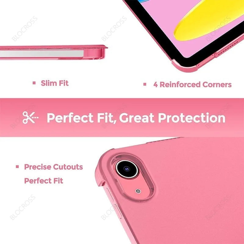 For iPad 12th A19 11th A16 Tablet Case 10.2 9th 8th 7th Pro 11 Air 11 4 5 10.9 inch 12.9 13 M2 M3 M4 Slim Stand Hard Back Cover