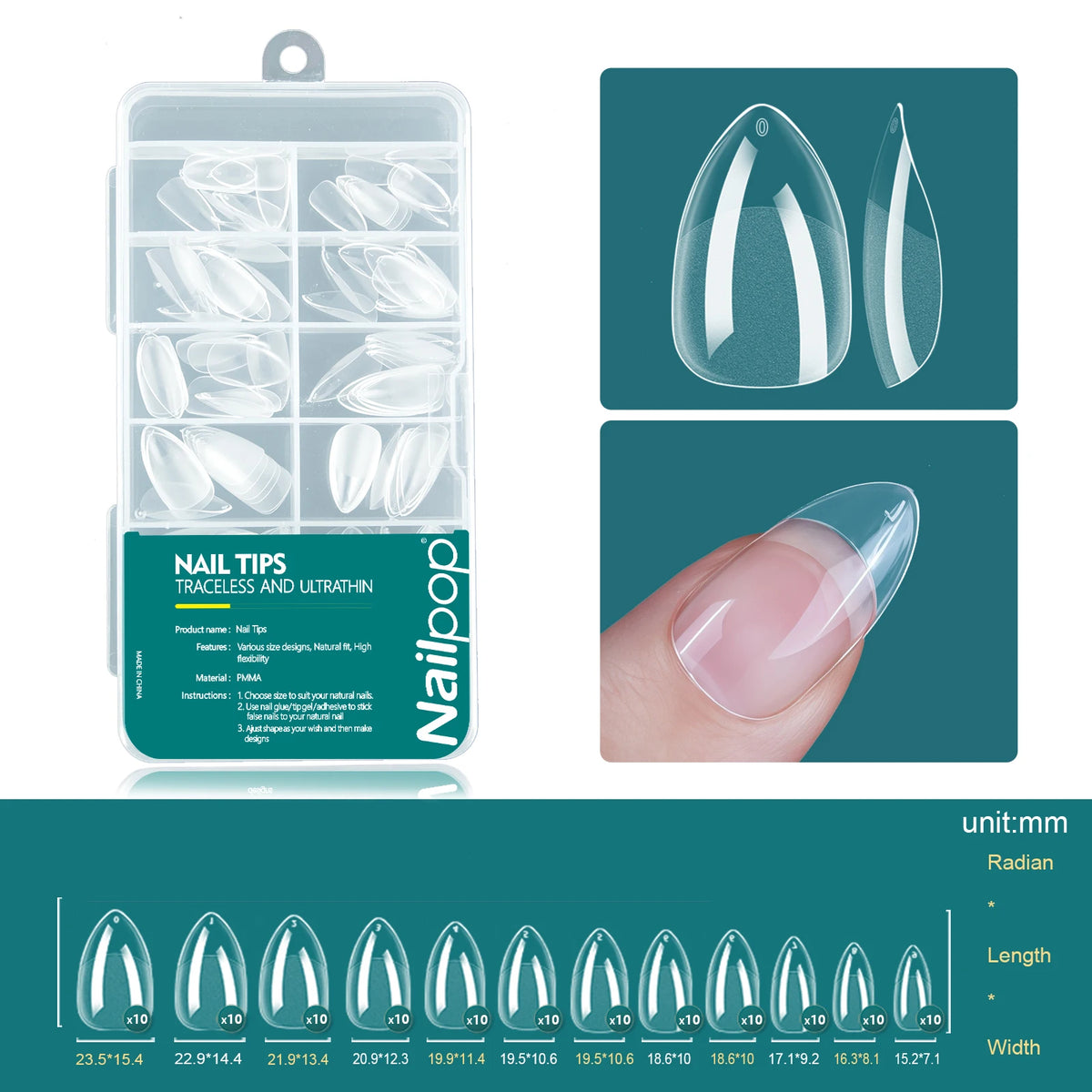 Nailpop 120pcs Acrylic Nails Fake Capsule Short Almond Coffin Square Artificial Nail Extension Soft Gel Tips Accessories Tools