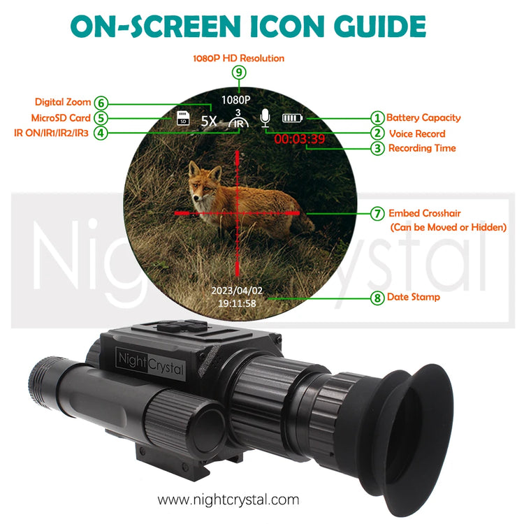 Megaorei NK008 Plus Night Vision Scope Infrared Hunting Camera with 21mm Picatinny Rail Mount & OLED 1.4" Screen & Built-in IR