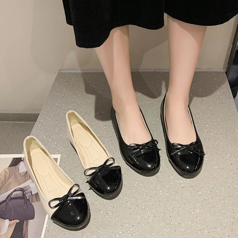 Ballerina Mother's Shoes Women's Flat Shoes Comfort Non-slip Ladies Loafers Leather Flats Elegant Bowknot Women's Single Shoes
