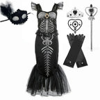 New Skeleton Little Mermaid Halloween Horror Costume Ariel Princess Costume Kids Birthday Party Prom Dress For Girls