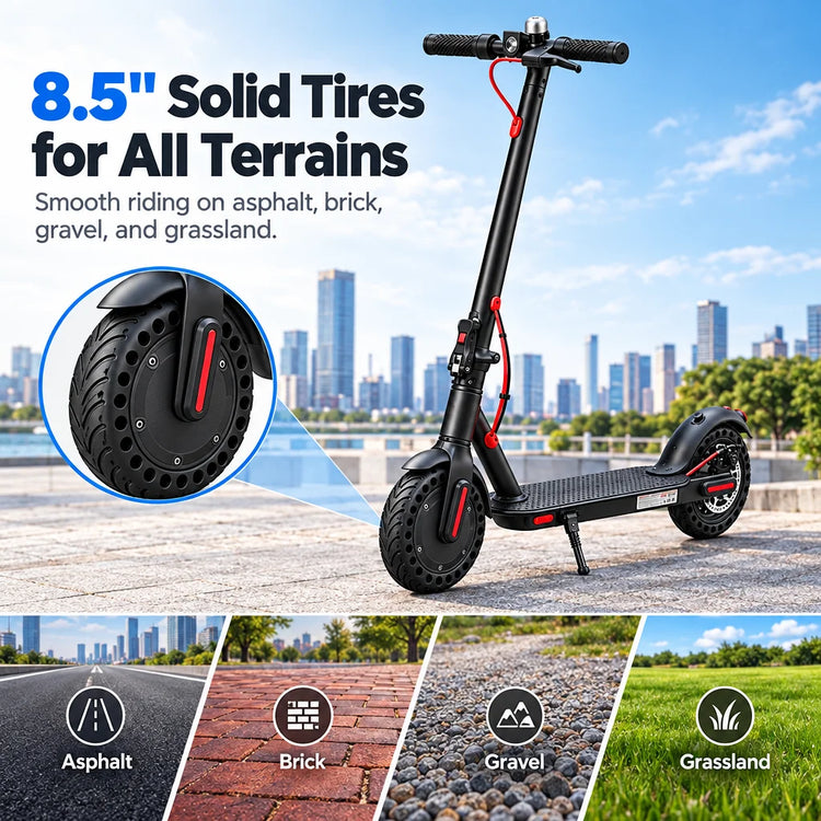 350W Electric Scooter Adults 19MPH Foldable E-Scooter 8.5" Solid Tires Smart APP LCD 18 Miles Range Dual LED Lights Commuting