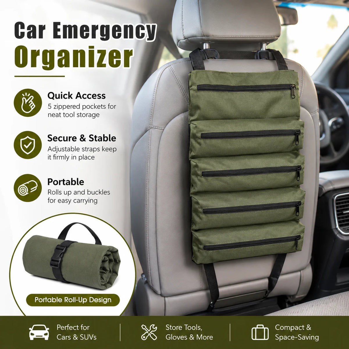 Heavy Duty Roll Up Tool Bag, Oxford Fabric Multi Tool Organizer for Mechanics Electricians Carpenters, Garage Storage