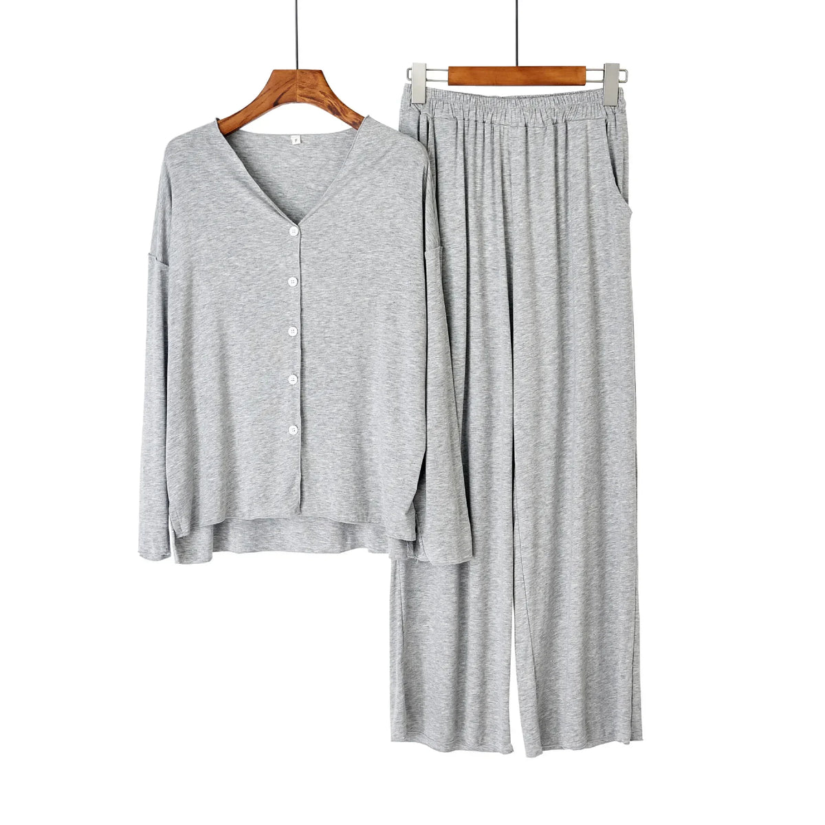 Japanese New Style Cotton Pajamas Suit Ladies Spring And Autumn Cardigan Solid Color Long-sleeved Trousers Home Service Suit