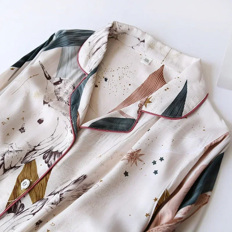 Spring / Summer New 100% Viscose Long-sleeved Trousers Ladies Pajamas Suit 3XL Plus Size Long Sleepwear Women's Home Nightwear