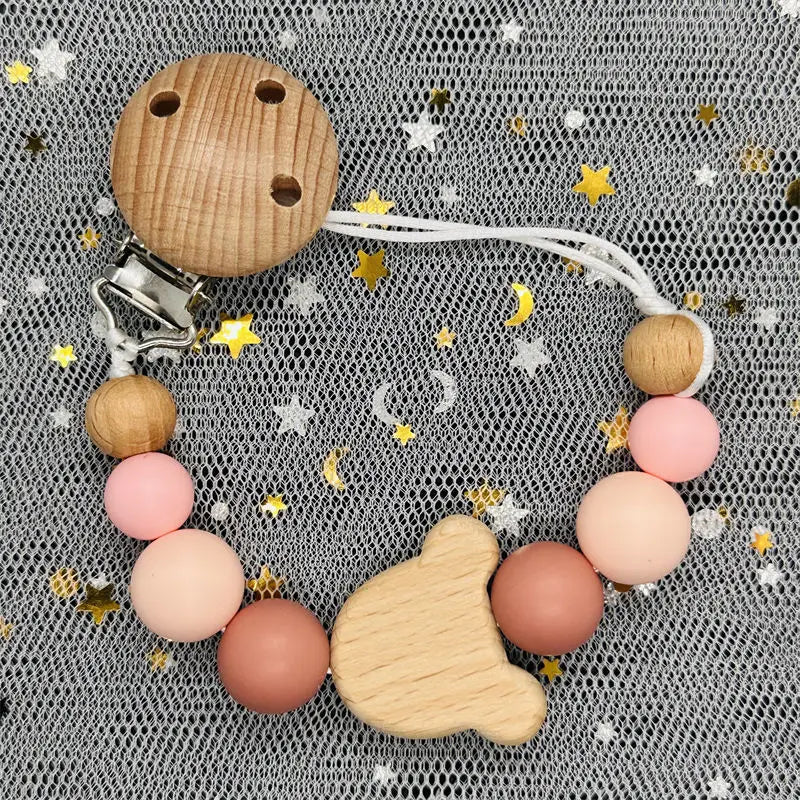 Personalized Baby Pacifier Clip Custom Name Silicone Bead Nipple Dummy Clips Engraved Infant Wooden Pacifier Holder Newborn Gift