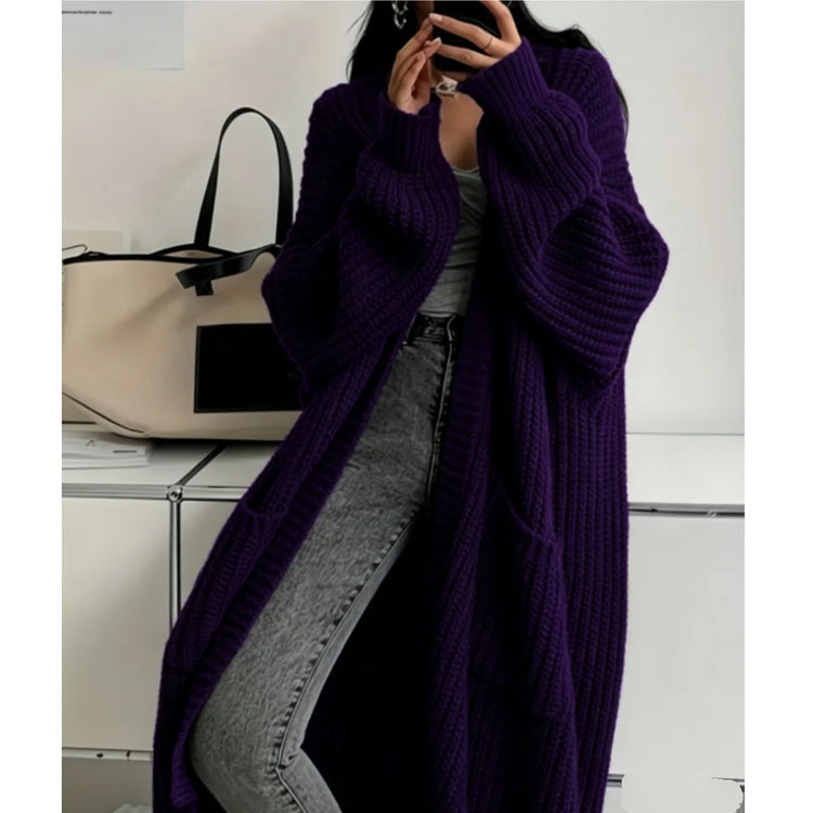 Women Knitted Cardigan Autumn Loose V-neck Long Sleeve Casual Midi Outerwear Simple Sweater Coat Basic Soft Y2K Jacket All-match