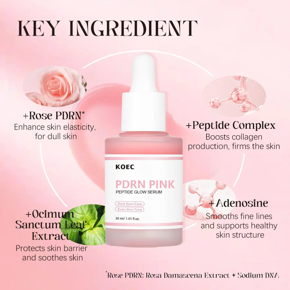 30ml Salmon PDRN Pink Peptide Glow Facial Serum Dark Spot Care Even Skin Tone Enhance Elasticity Smoothing Firming Adenosine