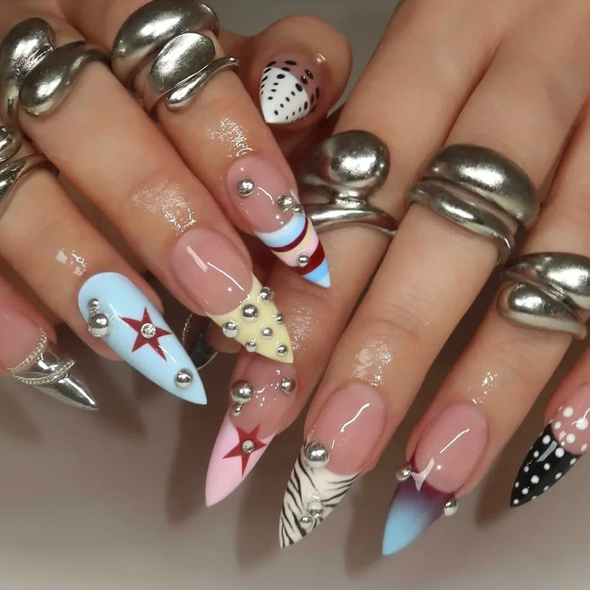 24Pcs Pink Almond False Nails Butterfly Ballet with French Design Wearable Fake Nails Simple Artificial Press on Nails Tips Art