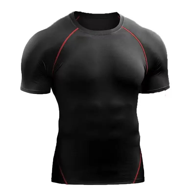Men's Sports T-Shirt Quick-Dry Tight-Fitting Top Short-Sleeve Sports Shirt Gym Running Training Stretch Slim Fit