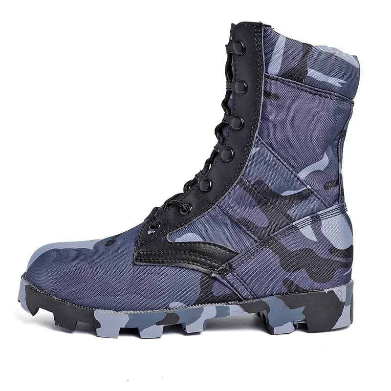 Lace Up Waterproof Outdoor Shoes Breathable Canvas Camouflage Tactical Combat Desert Ankle Boots Men Boots