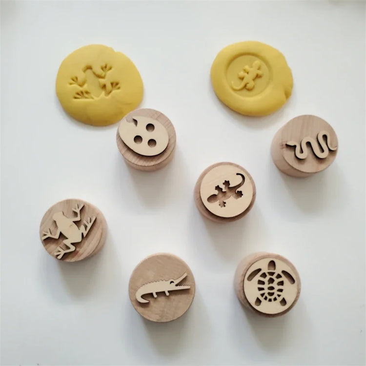 Kids Montessori Wooden Play Dough Stampers Tools Weather Insect Nature Stamps Playdough Fun Activity for Children Sensory Toys