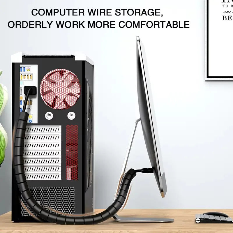 2M 32/22mm Flexible Spiral Cable Wire Protector Cable Organizer Computer Cord Protective Tube Organizer Management Tools