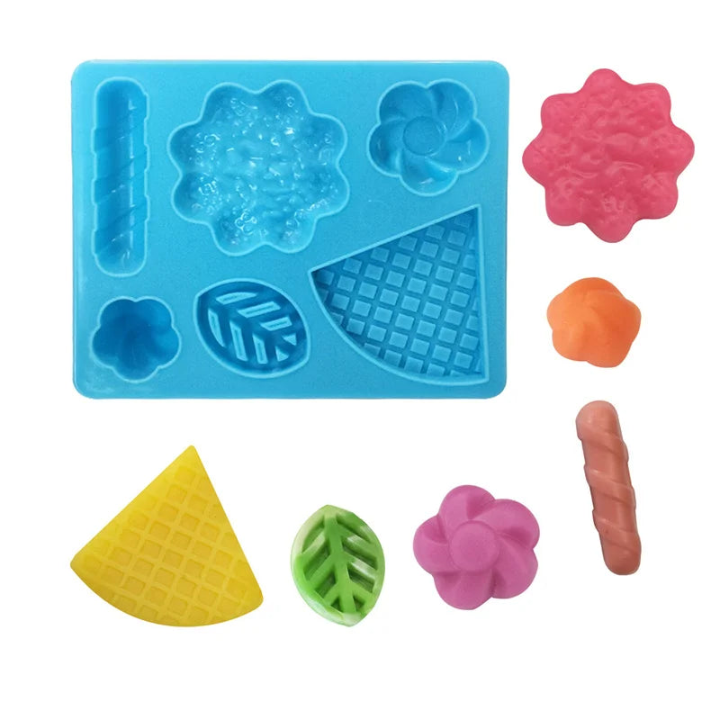 Food Play Dough Molds for Kids Plastics Fruit Vegetable Dumpling Noodle Mold Knife Fork Bowl Plate Playdough Accessories Toys