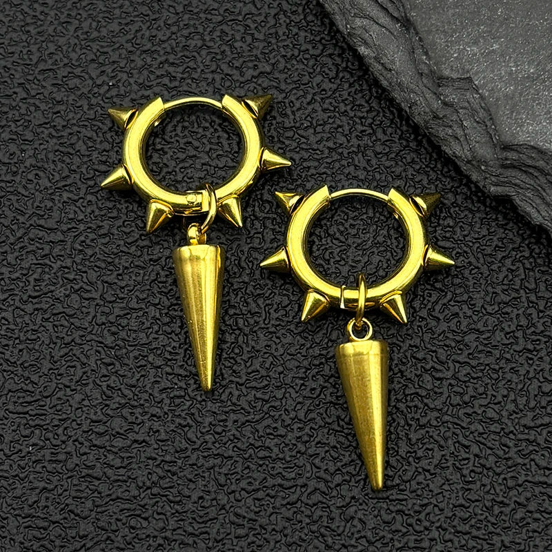 Punk Spike Rivet Hoop Earrings For Women Men Ear Studs Stainless Steel Gothic Hip Hop European and American Earring Jewelry Gift