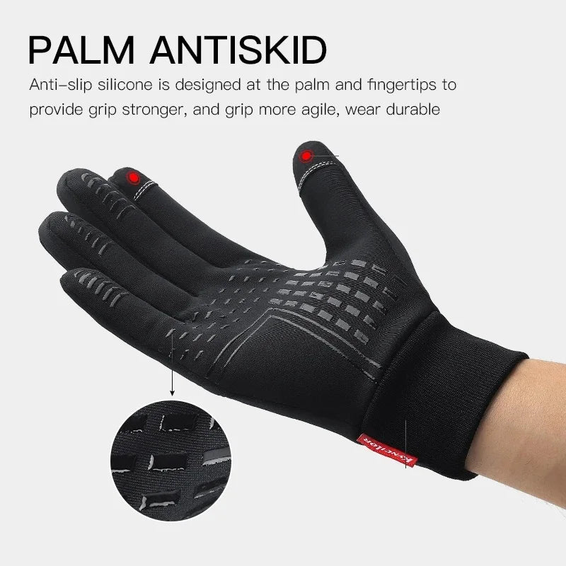 Windproof Warm Touch Screen Anti-slip Cycling Gloves Men Autumn Winter Splashproof Motorcycle Outdoor Sports Black Gloves