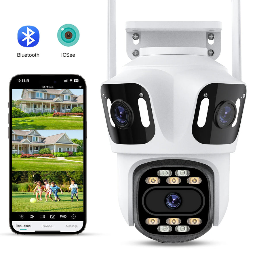 Three Lens PTZ IP Camera Outdoor HD Three Screen WiFi Security Camera Auto Tracking Dual Len Wireless CCTV Camera ICsee