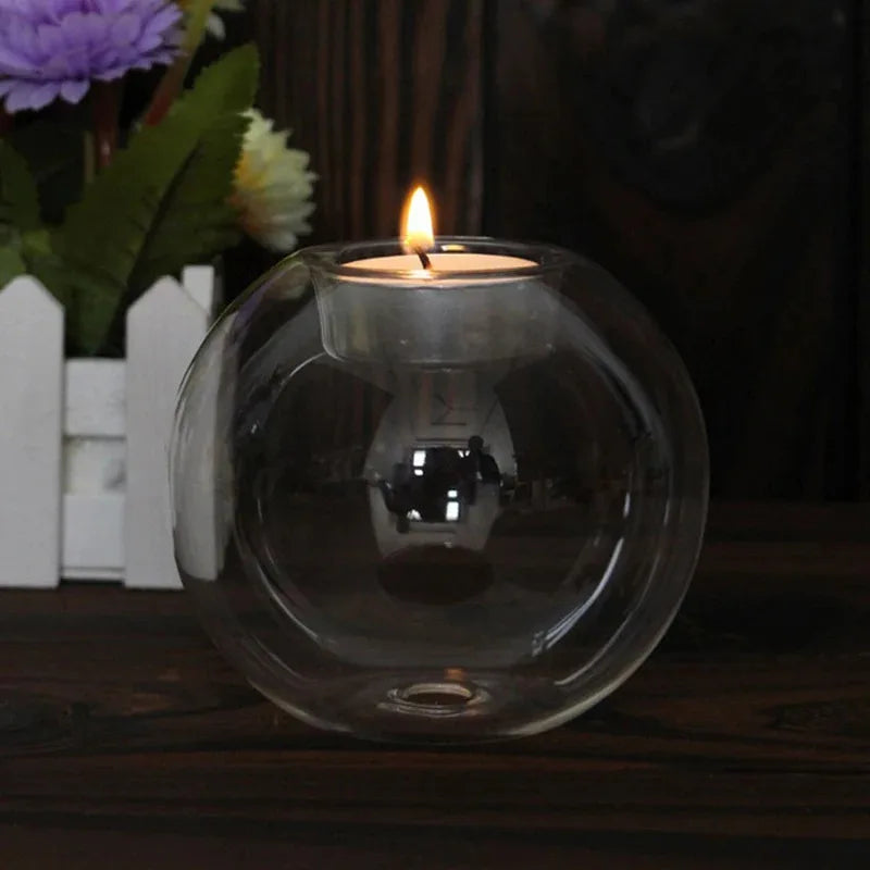 Elegant Round Glass Candle Holders - European Style Centerpiece for Christmas, Halloween & Wedding Parties
