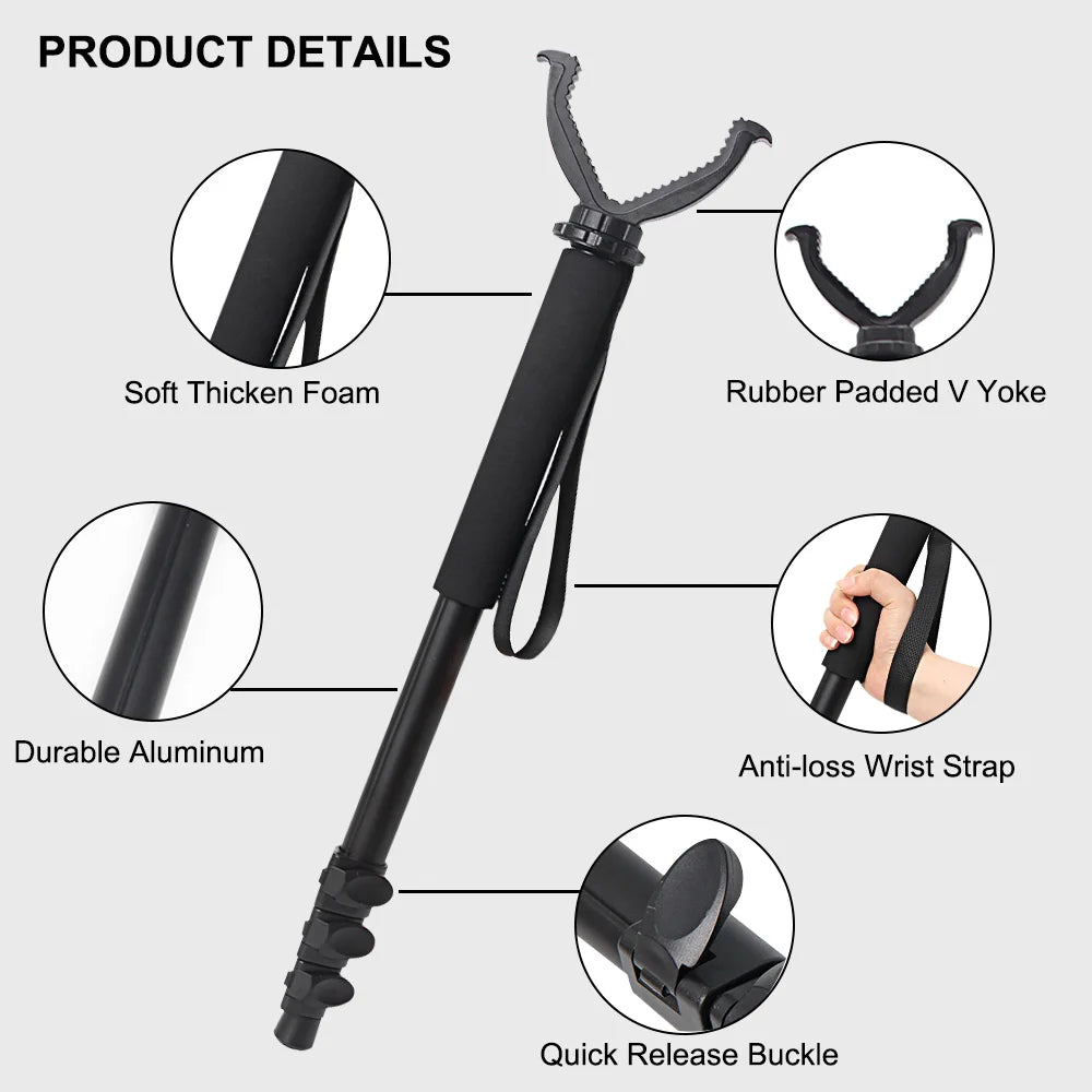 Aluminum Alloy Hunting Stand Adjustable Height Monopod Portable Shooting Stick Hunting Accessories w/ Anti-lost Wristband