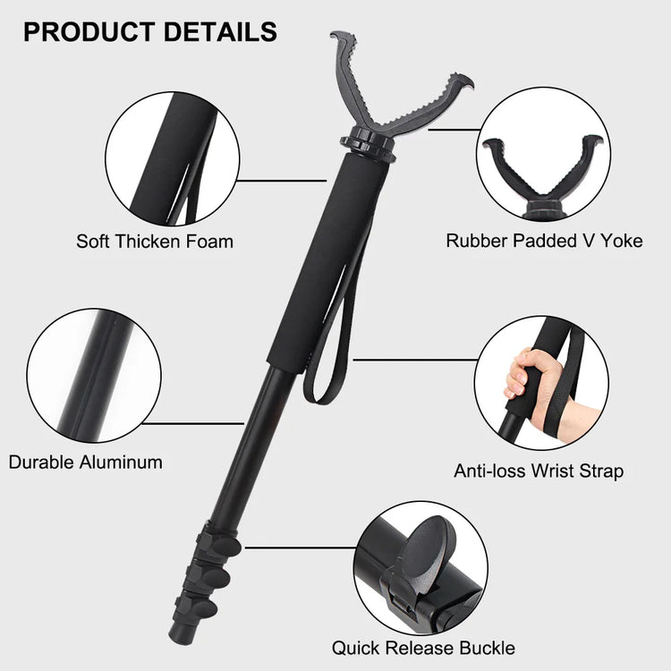 Aluminum Alloy Hunting Stand Adjustable Height Monopod Portable Shooting Stick Hunting Accessories w/ Anti-lost Wristband