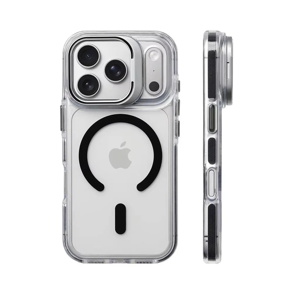 Luxury Magnetic Shockproof Clear Bumper Case for iPhone 17 18 Pro Max 16 15 14 13 12 Plus For Magsafe Lens Protect Stand Cover