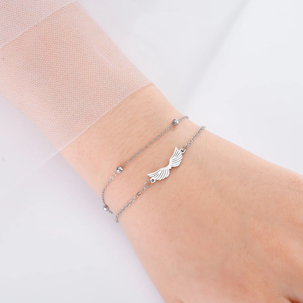Lucktune Angel Wing Pendant Bracelet for Women Stainless Steel Beads Chain Bracelet Fashion Kpop 2025 New Jewelry Wedding Gift