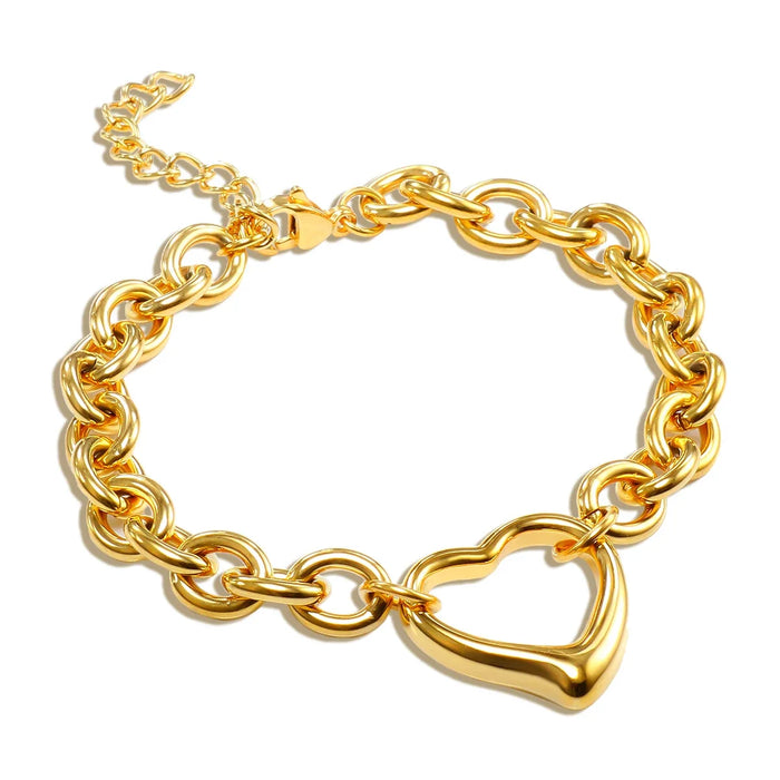 Stainless Steel Heart or Round Pendant Chain Bracelet jewelry