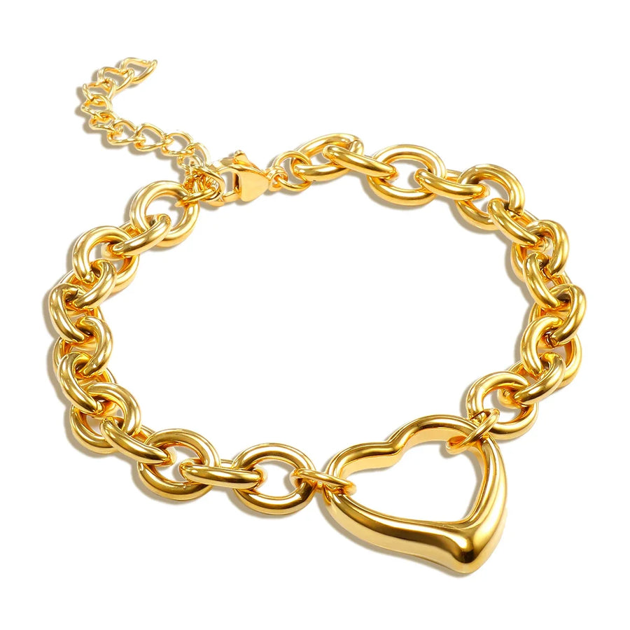 Stainless Steel Heart or Round Pendant Chain Bracelet jewelry
