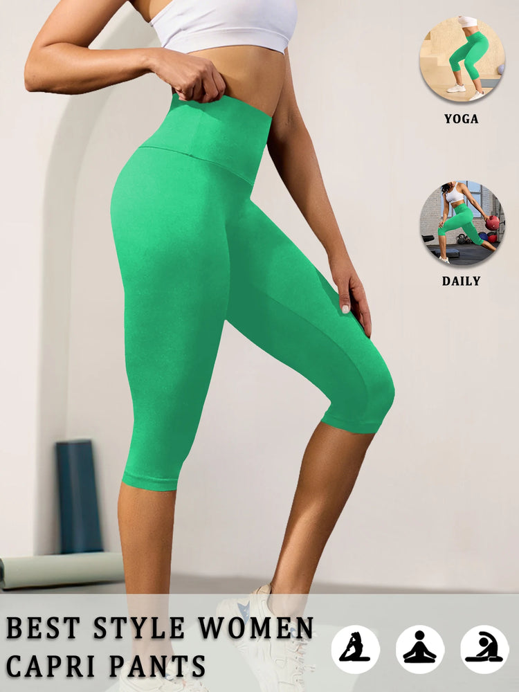 Women High Waisted Capri Pants Super Soft No See Through Tummy Control Yoga Running Workout Home Casual Leggings