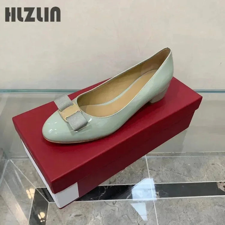 JP GPBD Ballet flats new leather round head shallow bow multifunctional single shoes women's leather bow bow design