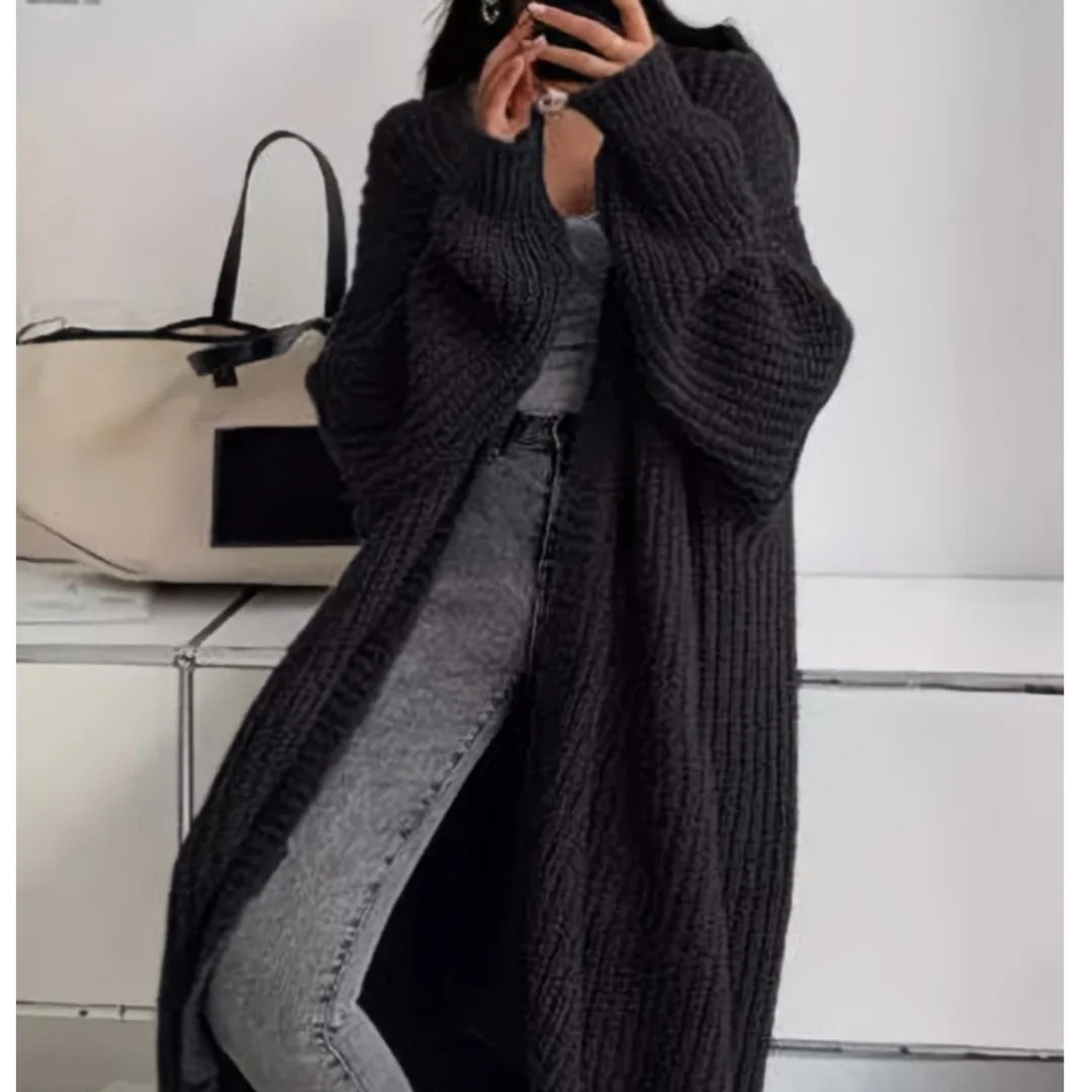 Women Knitted Cardigan Autumn Loose V-neck Long Sleeve Casual Midi Outerwear Simple Sweater Coat Basic Soft Y2K Jacket All-match