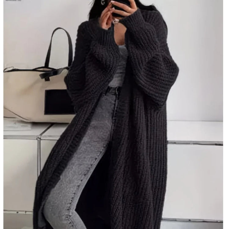Women Knitted Cardigan Autumn Loose V-neck Long Sleeve Casual Midi Outerwear Simple Sweater Coat Basic Soft Y2K Jacket All-match