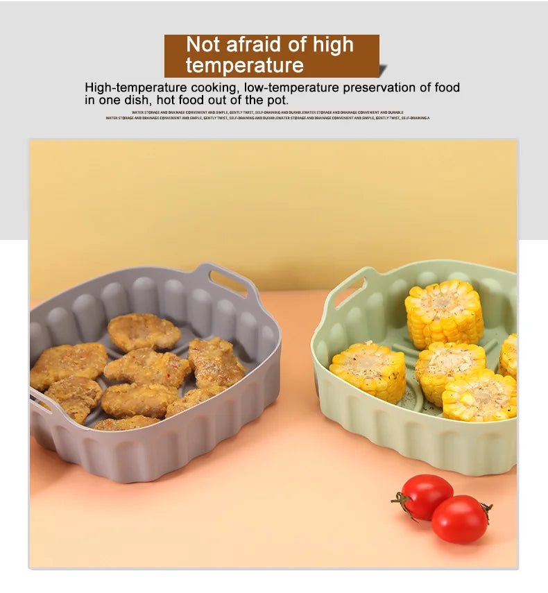 Air Fryer Silicone Basket Tray 20/23cm Round Square 4/5/6/8 Liters XXL Shape Airfryer Case Protector Pan Mold Liner