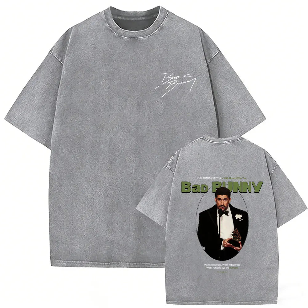 Rapper Bad Bunny Vintage Washed T Shirts Fans Gift Debi Tirar Mas Fotos DTMF Merch T-shirt Men's Women Hip Hop Fashion T-shirts