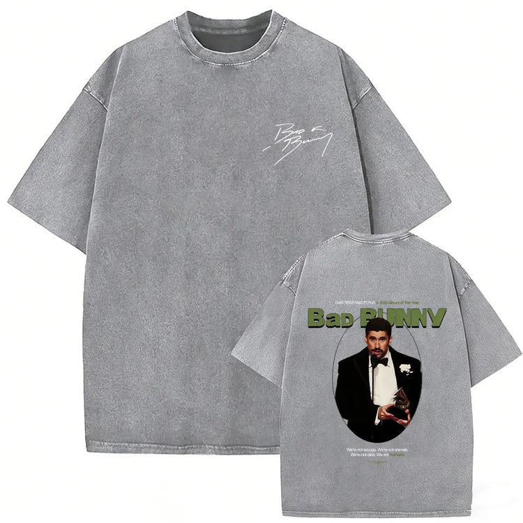 Rapper Bad Bunny Vintage Washed T Shirts Fans Gift Debi Tirar Mas Fotos DTMF Merch T-shirt Men's Women Hip Hop Fashion T-shirts