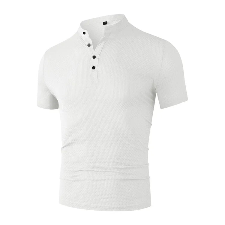 Men's Business Casual Short Sleeve POLO Shirt Bone Flower Solid Color Breathable Comfortable Fashion Summer Versatile Top