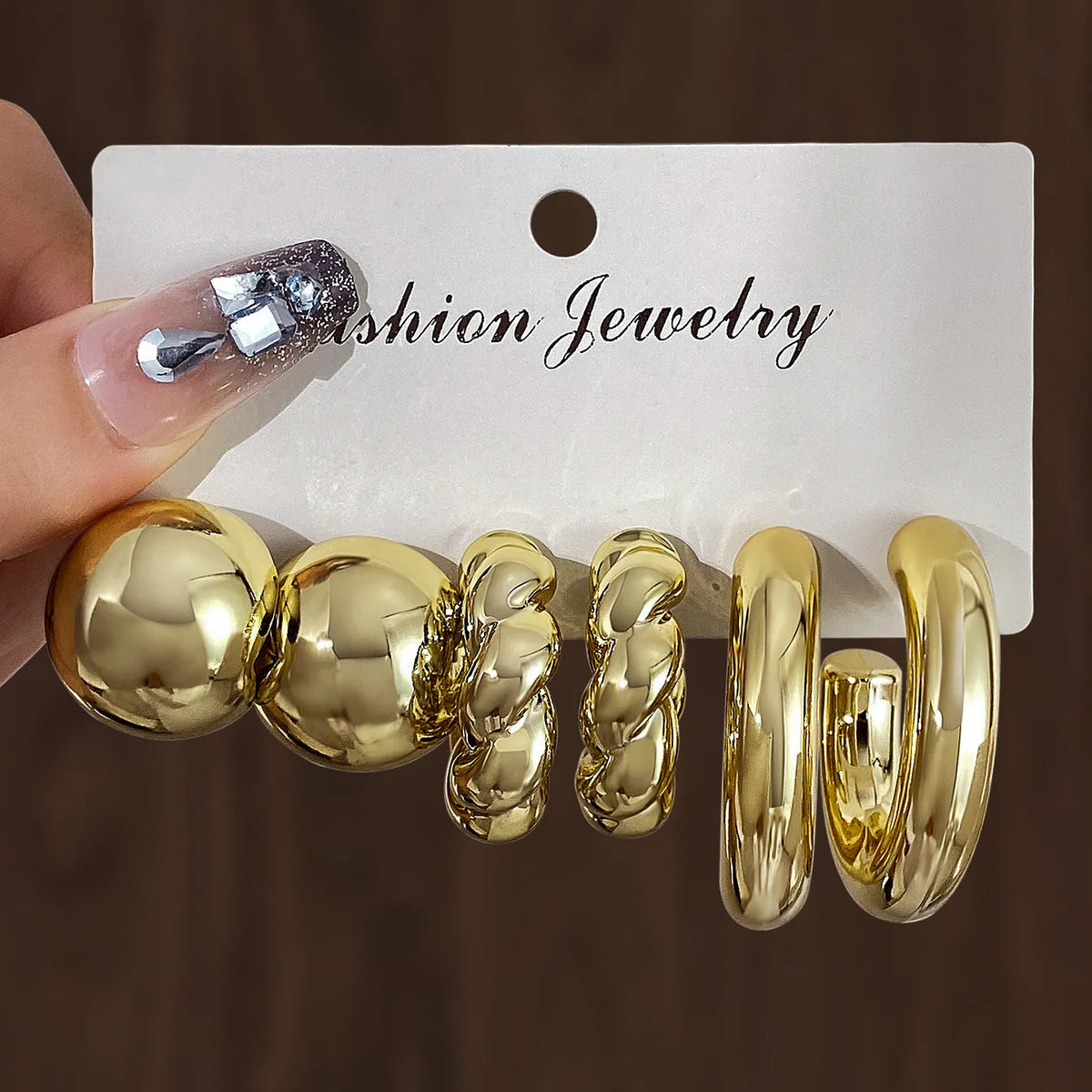 LATS 6pcs/set Chunky Gold Plated Vintage Minimalist Smooth Circle Hoop Earring Set for Women Bohemia Fashion Jewelry Gifts
