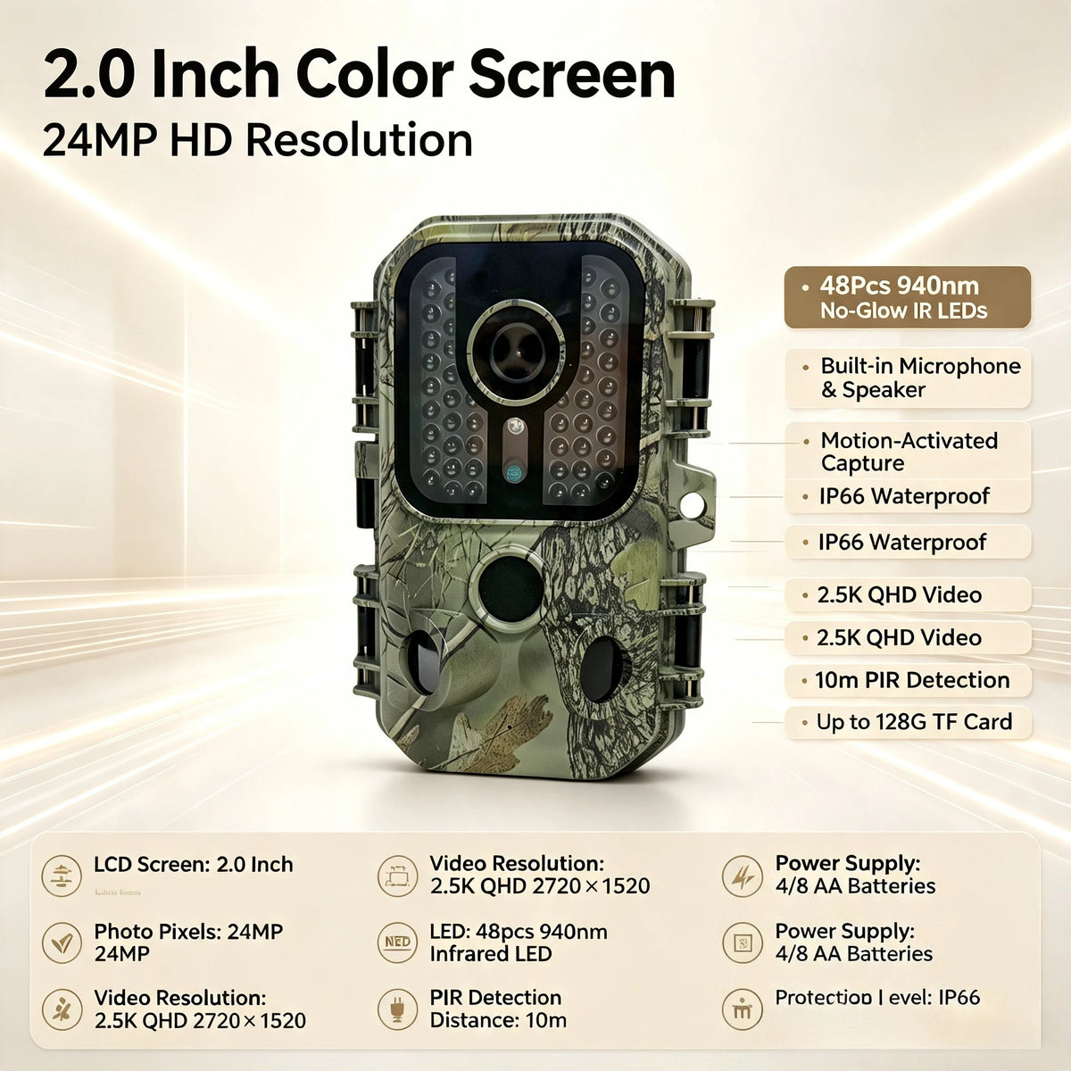 Suntekcam 24MP Hunting Trail Camera, 2.5K FHD Game Cam with 940nm Invisible Night Vision, Waterproof Motion Activated Wildlife
