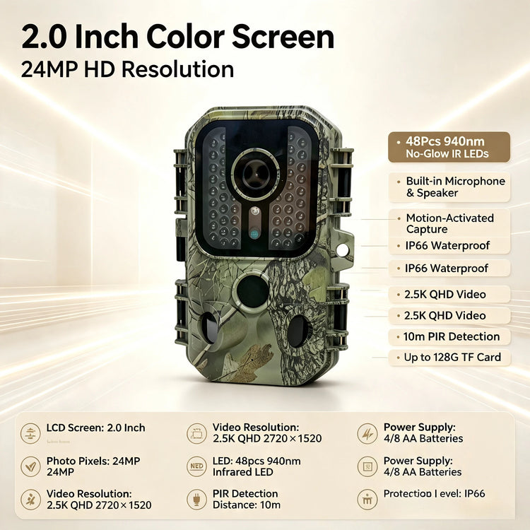 Suntekcam 24MP Hunting Trail Camera, 2.5K FHD Game Cam with 940nm Invisible Night Vision, Waterproof Motion Activated Wildlife