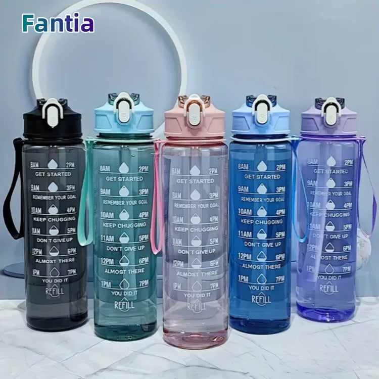800ml/27oz Large Capacity Sports Water Bottle Leak Proof Plastic Drinking Cup With Time Scale Suitable For Travel Fitness Sports