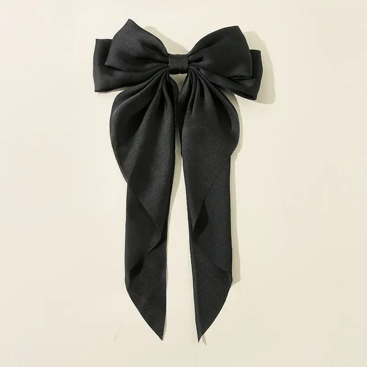 Korean Accessories Hair Clips for Women Girls Big Bowknot Solid Satin Long Ribbon Bows Spring Clamp Barette Cheveux Femme 2023
