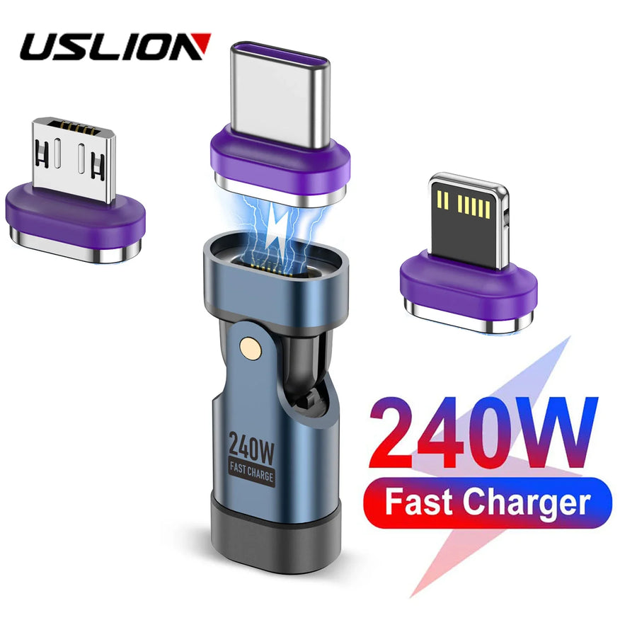 USLION 240W Type C Adapter USB-C to Type-C Fast Charging Cable Magnetic USB C Female Converter for Macbook iPhone 16 15 Xiaomi