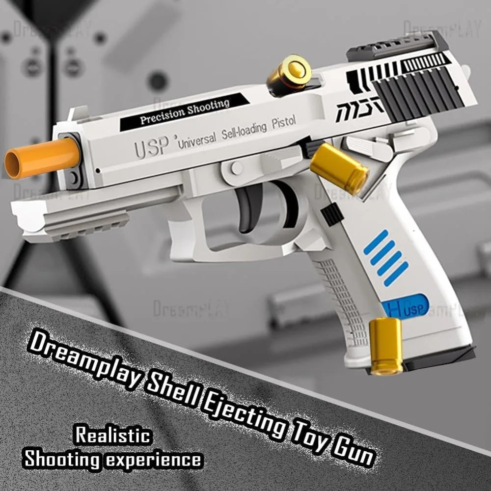 USP Shell Ejecting Soft Bullet Toy Gun Automatic Pull Back Action Shell Throwing Continuous Firing Shooting Games Christmas Gift