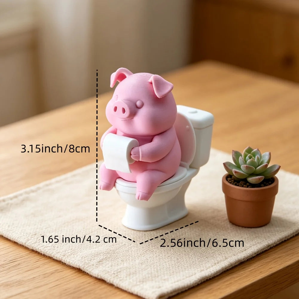Cute Pig Sitting on Toilet,Bathroom Decor,Tabletop or Wall-Mounted,Home Office Desk & Living Room Display,Home Decor