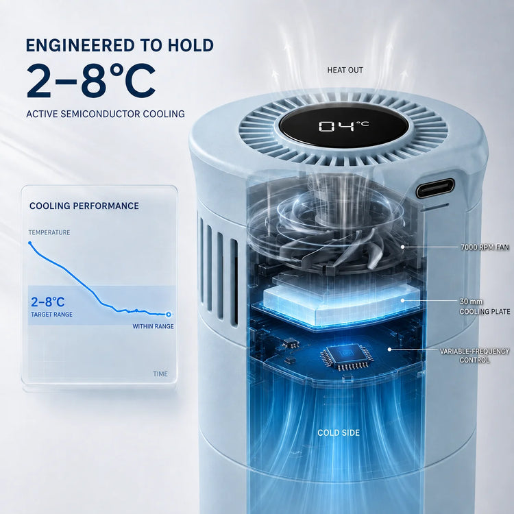 Portable Insulin Cooler 2-8°C USB-C Medicine Refrigerator for Travel, Medication Cooling Cup with Digital Display