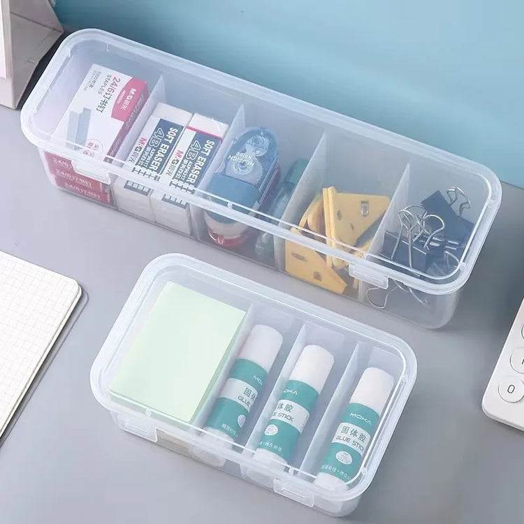1pc Dustproof Cable Management Box, Clear Transparent Desktop Organizer with Lid, Adjustable Dividers for Cords, Storage